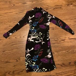 Venus High neck long sleeve floral bird dress